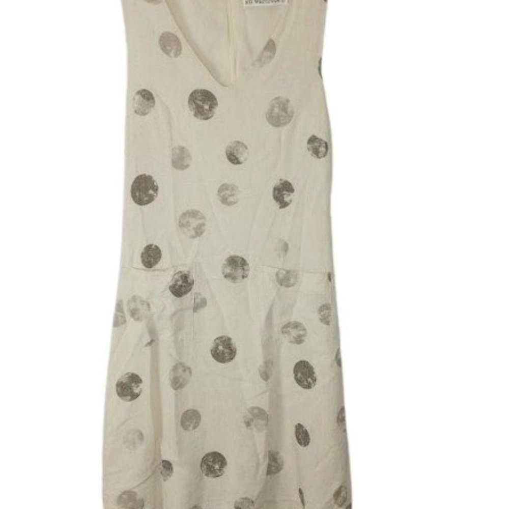 SM Wardrobe Shift Dress Beige Moon Print Pockets Mini Linen Blend Womens JR S